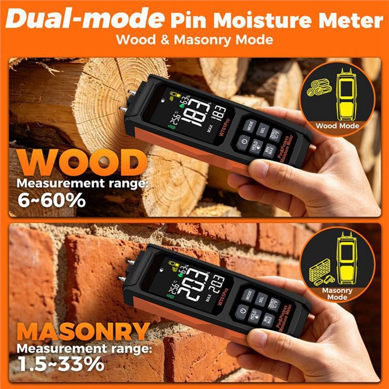 Lumber Woodworking - AC88-2IN1 Moisture Meter Pinless & Pin