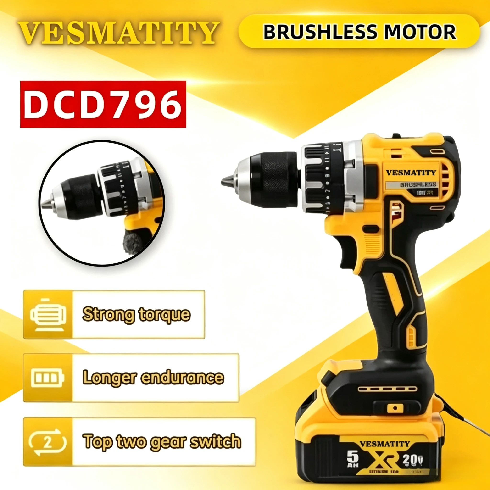 Woodworking Essential Tools - DCD796 Brushless Impact Electric Drill Multifunctional
