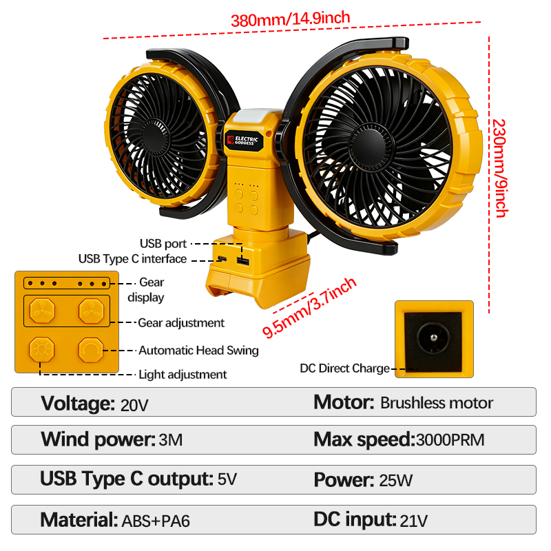 3000RPM Portable Dual Head Fan - огляд і ціна Woodworking Essential Tools